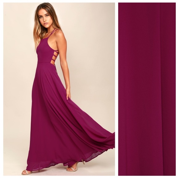 Lulus Strappy To Be Here Magenta Lace-Up Maxi Dress - Picture 4 of 7
